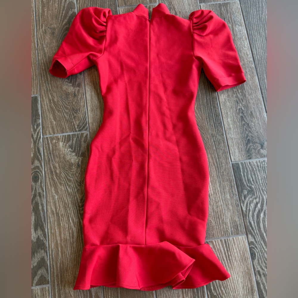 Vibrant Red Ruffle Sleeve Dress - Picture 2 of 2